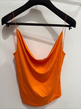Vintage 90s Necessary Objects Bright Orange Cowl Neck Satin Camisole